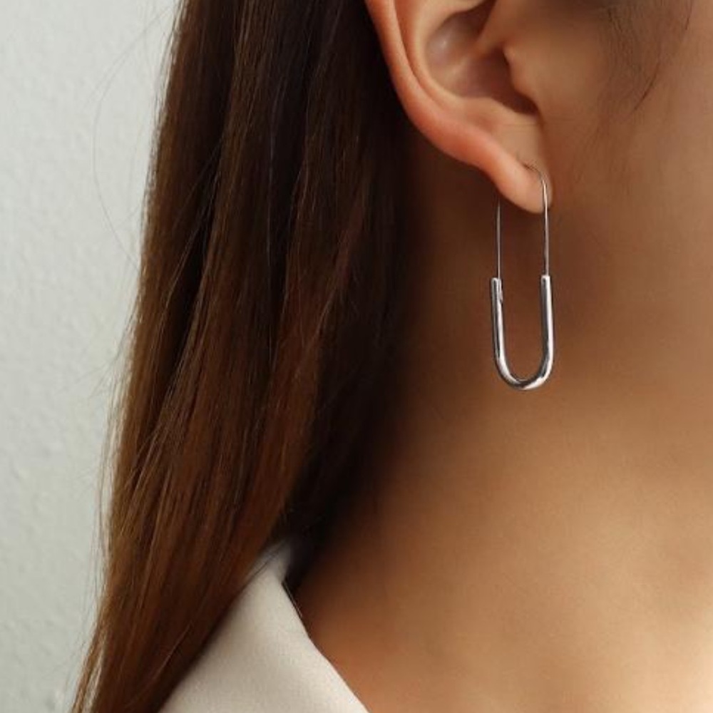 Anthropologie Paperclip 14k white Gold plated Hoop Earrings